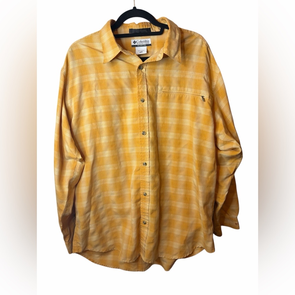 Columbia Yellow Plaid Button Down Shirt Unisex XL Modal Blend Outdoor Hiking